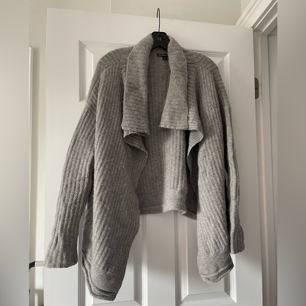 James Perse Cashmere Cardigan Gray Ribbed Knit Size 2 Drape‎ Front Sweater